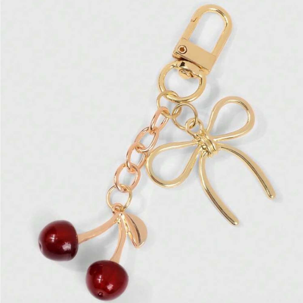 Mini Gold Cherry Keychain Accessory